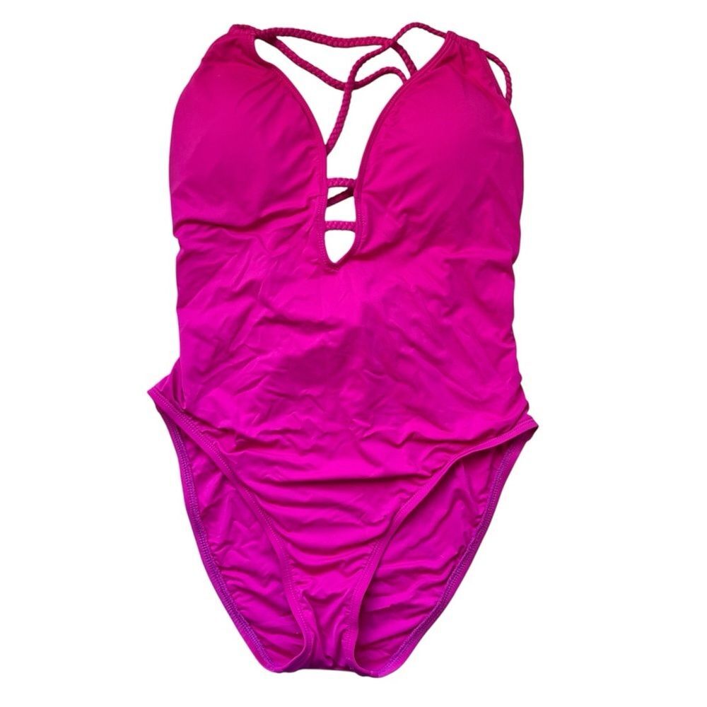BCBGeneration Women's One-Piece Swimsuit Small Magenta Braided Straps Crossback